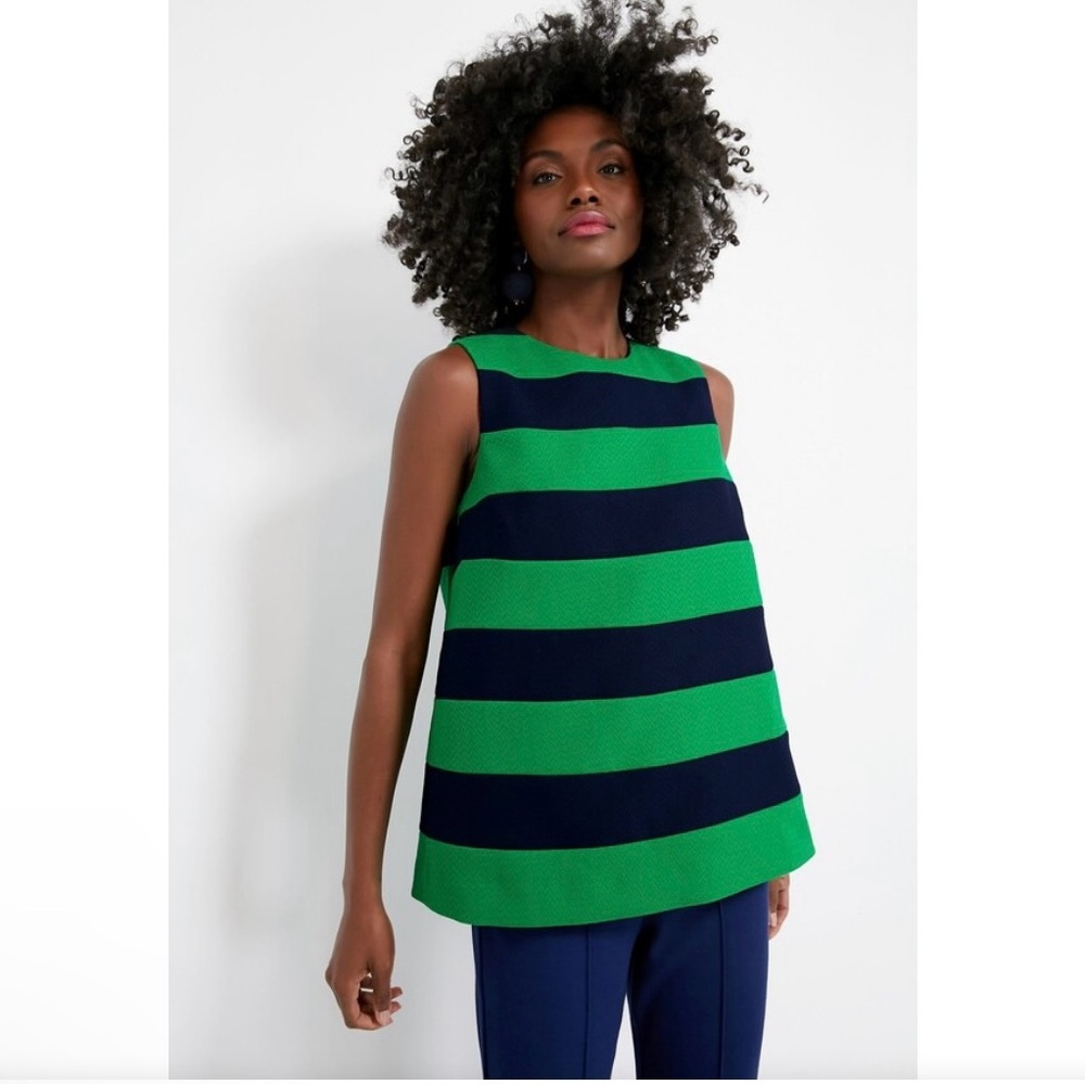 Tuckernuck x Atlantic-Pacific collab Kelly Green Navy Stripe Emma Blouse Sz XXL